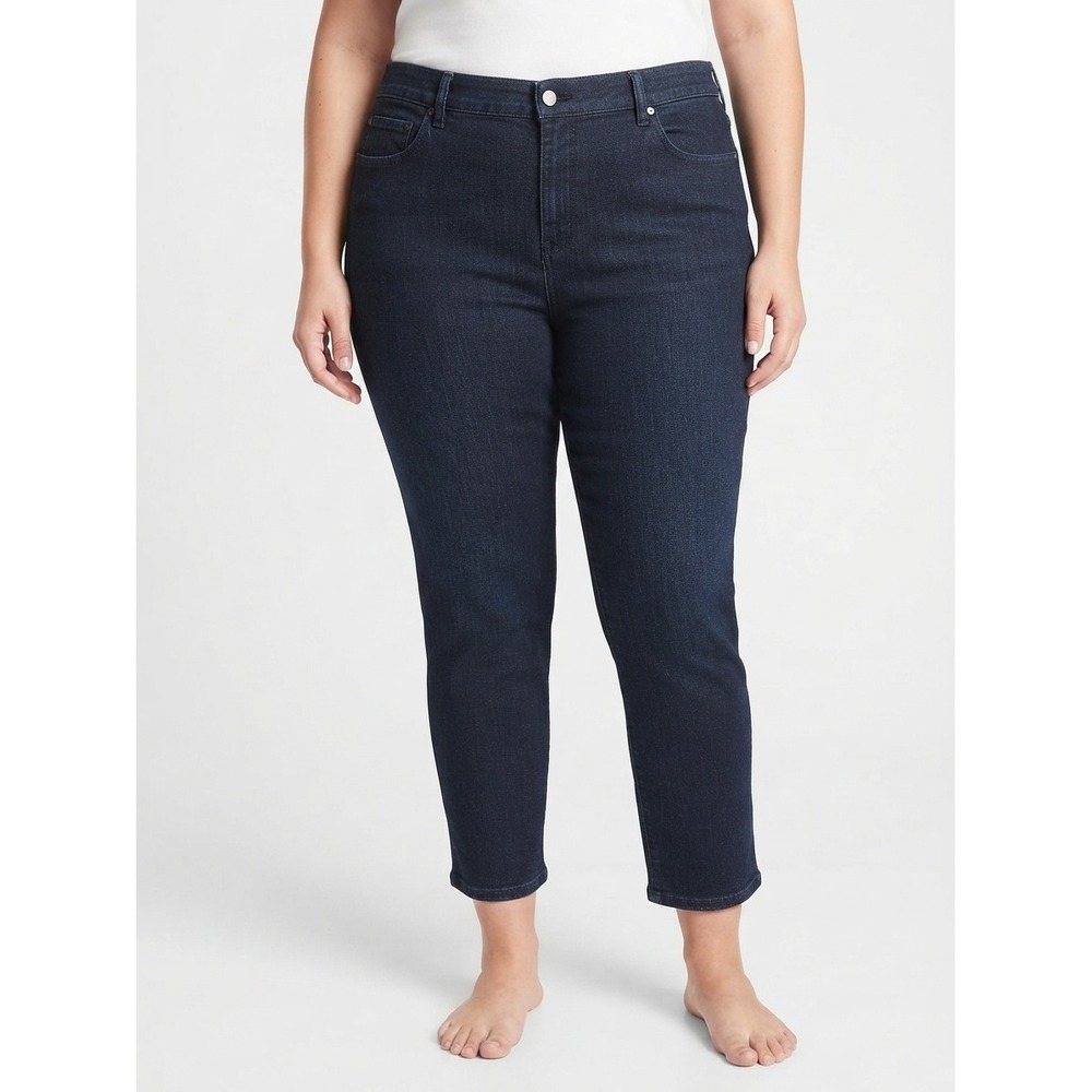Eileen Fisher Organic Cotton Stretch Slim Ankle Jeans Dark Indigo Plus Size 1X